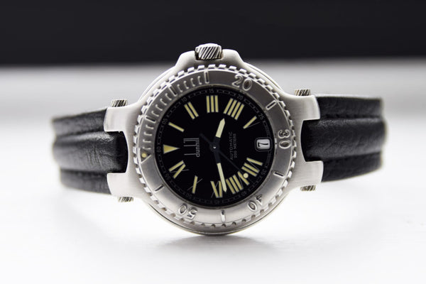 Dunhill Sport Diver Date with Rare Black Dial with Roman Numerals in Stainless Steel on Original Strap with Delpoyment Circa 1990s